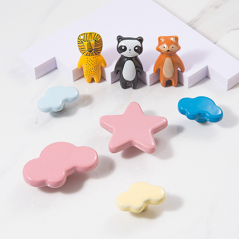 Cute lion cabinet drawer handle, Star Moon cloud ceramic pull, children's panda cabinet door handle hook, modern and simple full figure