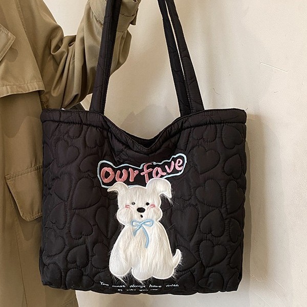 New autumn and winter girls' high-end casual and versatile style, cute little dog cotton bag, large capacity tote bag, single-shoulder bag for girls full figure