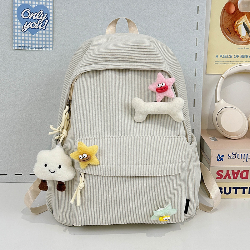 Fashionable autumn and winter new corduroy cute bone backpack 2024, versatile and casual student backpack, school style bag Specification drawing