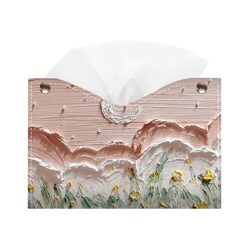 Oil painting tissue box, home living room tissue box, light luxury style, high-end tissue box, high-end leather tissue box, car box Item Picture