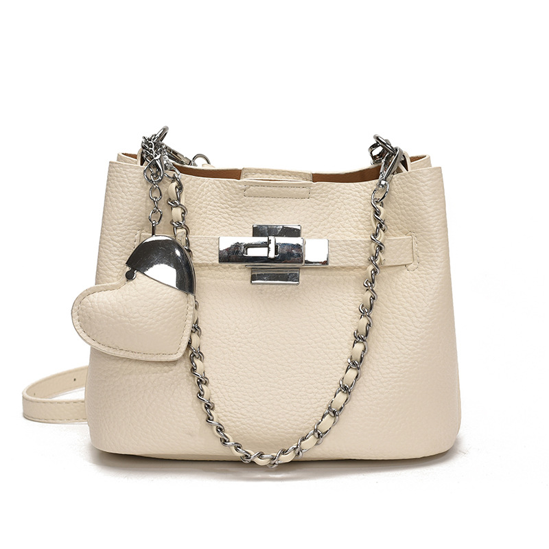 High-end lychee pattern fashionable hand-held bucket bag 2025 Spring new style simple single-shoulder bag trendy casual crossbody bag Item Picture