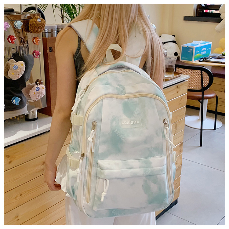 Personalized and trendy tie-dyed backpacks for male and female college students, fashionable backpacks for junior high school and senior high school students, large-capacity backpacks Specification drawing