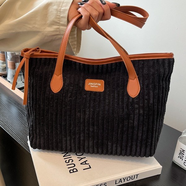 Corduroy large-capacity versatile 2024 winter new, niche and simple work commute hand-held shoulder tote bag for women Specification drawing