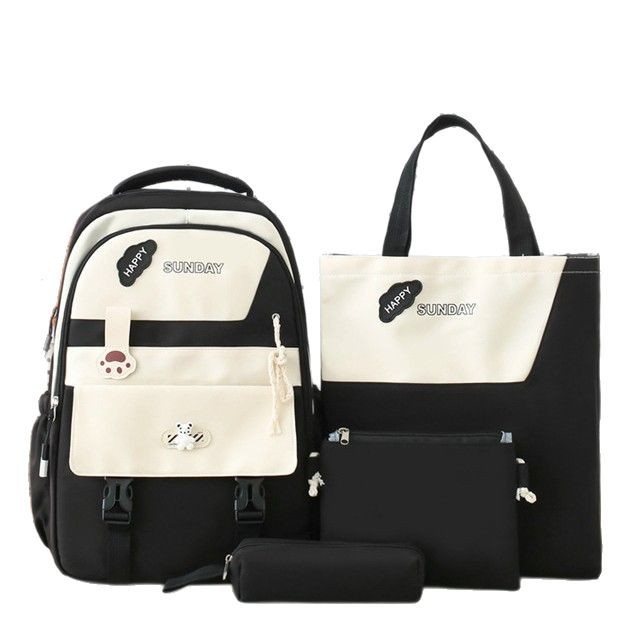 ins Japanese Harajuku high appearance level girl backpack, large capacity mother and child four-piece backpack, junior high school schoolbag Item Picture