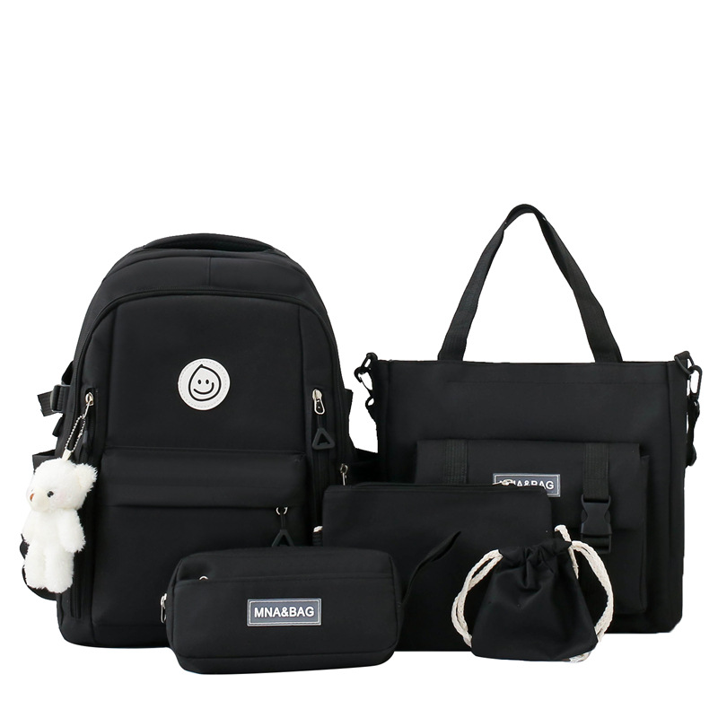 New schoolbag for female primary school students from grades three to six, five-piece set, large-capacity junior high school, dirt-resistant and casual backpack Item Picture