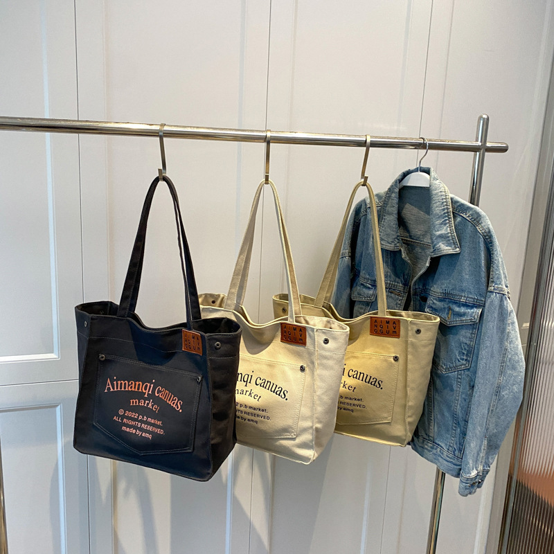 Canvas bag for women, 2022 New large-capacity women's bag, fashionable Korean-style tote bag, single-shoulder bag for female college students in class Specification drawing