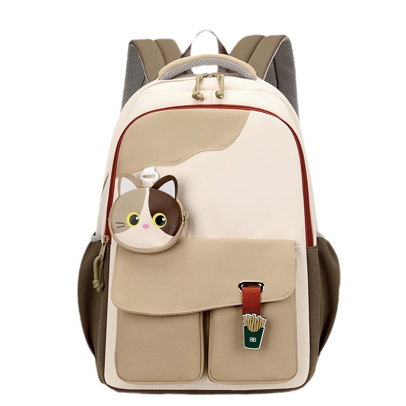 Color-blocked backpack for girls, a trendy and fashionable backpack for girls, a color-blocked school-style backpack for primary school students Item Picture