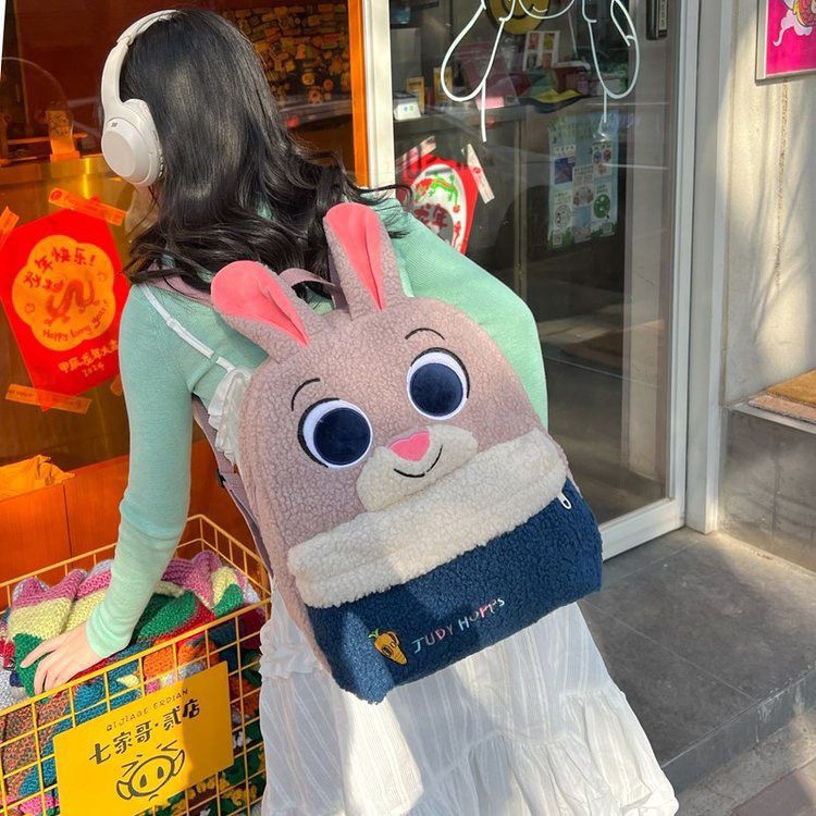 Cartoon fox and rabbit plush backpack with large capacity, 2024 new style cute and girlish backpack details Picture