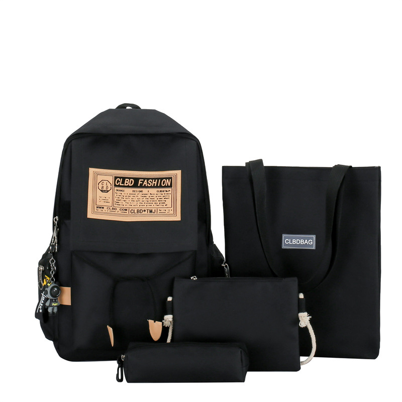 2024 New style of student schoolbag, a fresh and clean college style four-piece set for both boys and girls, a simple and large-capacity backpack Item Picture