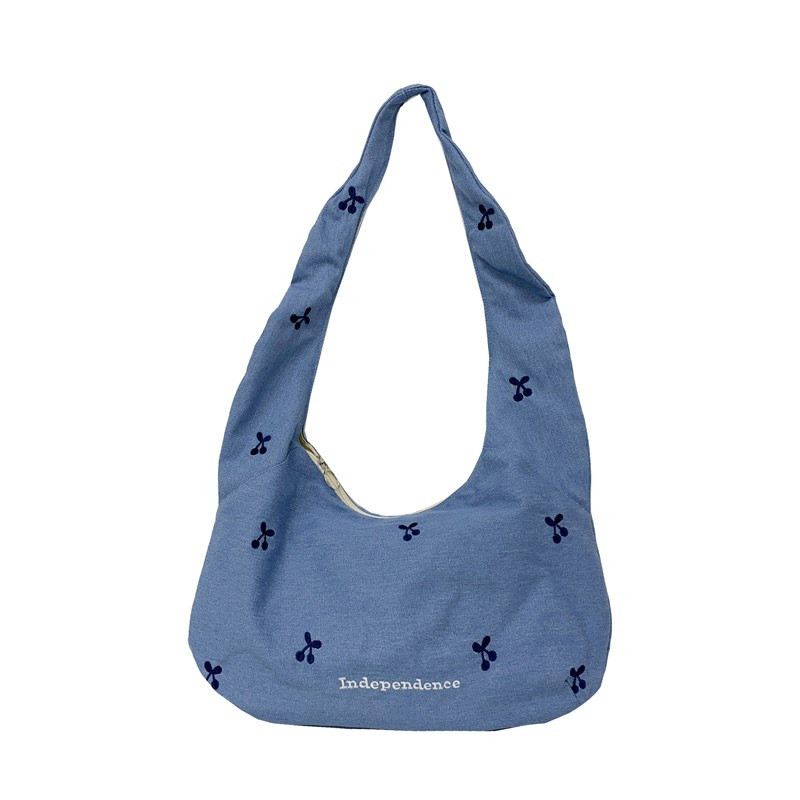 2025 Japanese school-style bag for women, large-capacity casual and artistic embroidered bow tote bag for commuting to work Item Picture