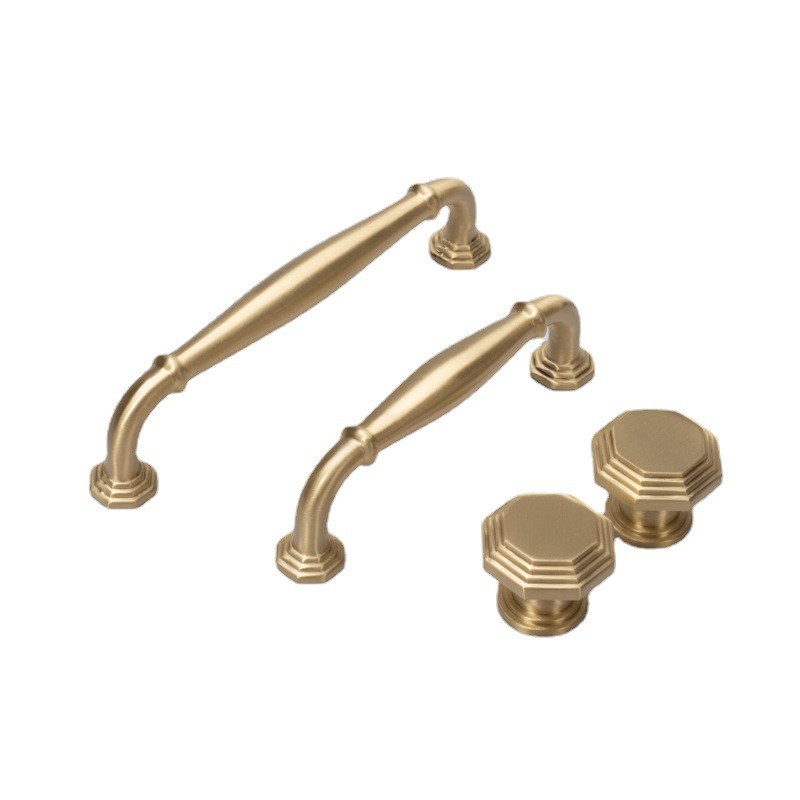 American-style simple solid brass handle for light luxury wardrobe, cabinet and furniture drawer single-hole multi-hole distance handle Item Picture