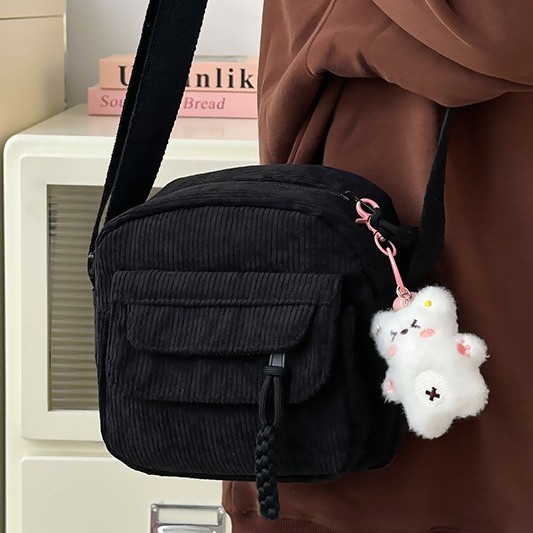 Crossbody bag for women, retro and versatile, Haraju-style corduroy backpack, simple and versatile, casual student small crossbody bag, mobile phone case details Picture