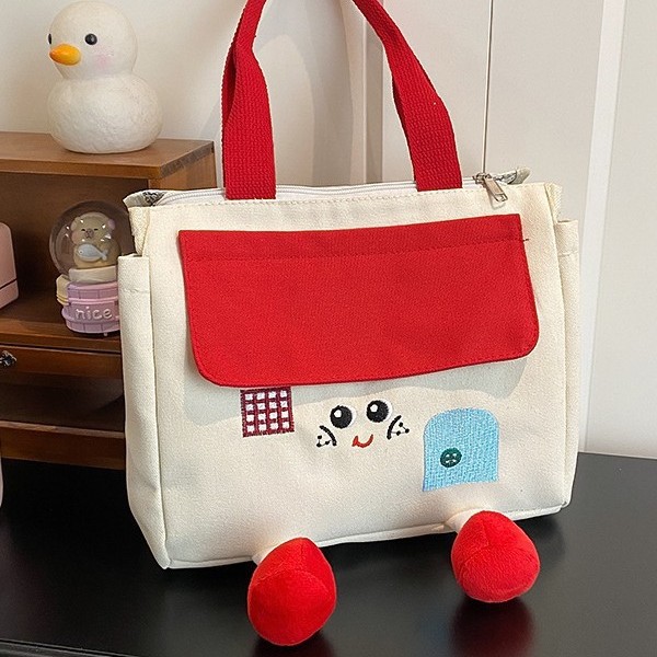 Cute cartoon canvas single-shoulder bag for girls 2025, Japanese style versatile soft girl, Apple casual lunch box bag for commuting details Picture