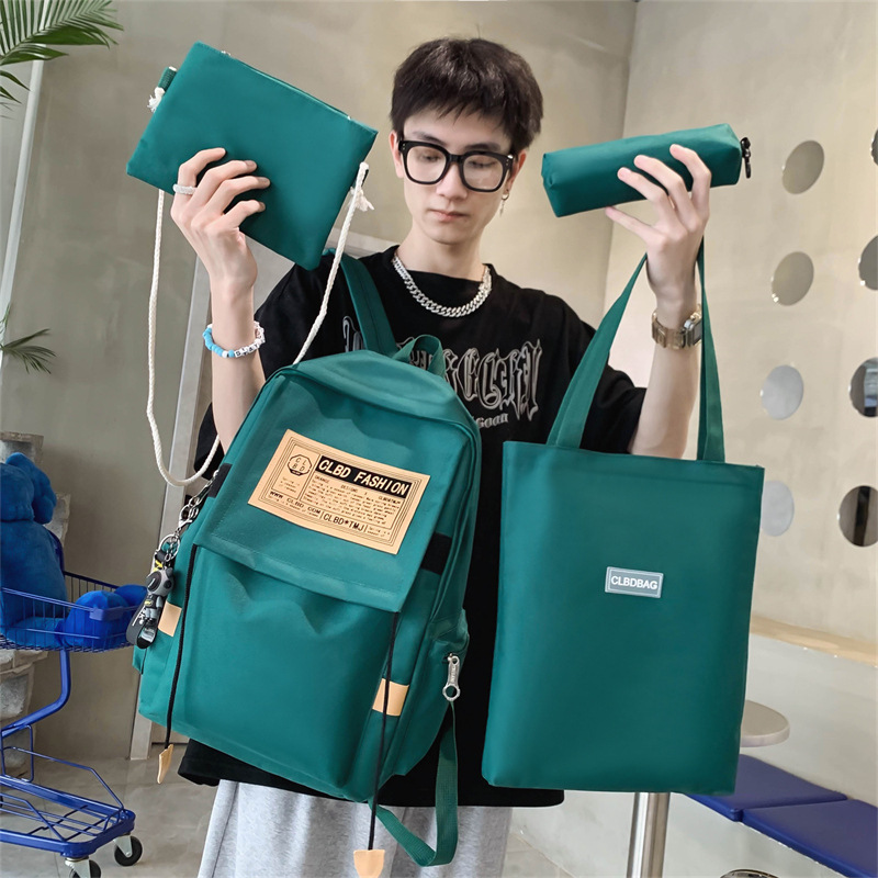 2024 New style of student schoolbag, a fresh and clean college style four-piece set for both boys and girls, a simple and large-capacity backpack details Picture