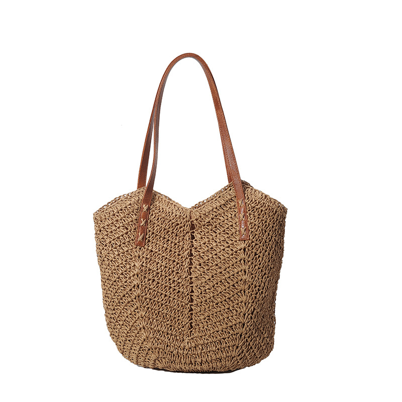 French bestseller, niche, laid-back, artistic, lightweight straw woven tote bag, casual and versatile, vacation single-shoulder beach bag for women Item Picture