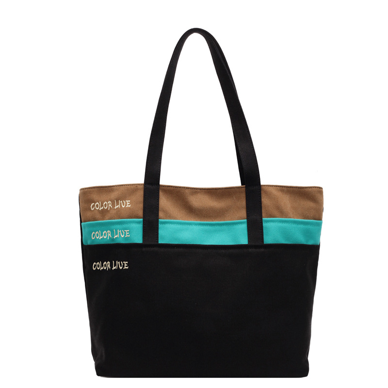 New large-capacity tote bags for autumn and winter, student canvas bags, hand and shoulder bags, color-blocking casual and trendy tote bags Item Picture