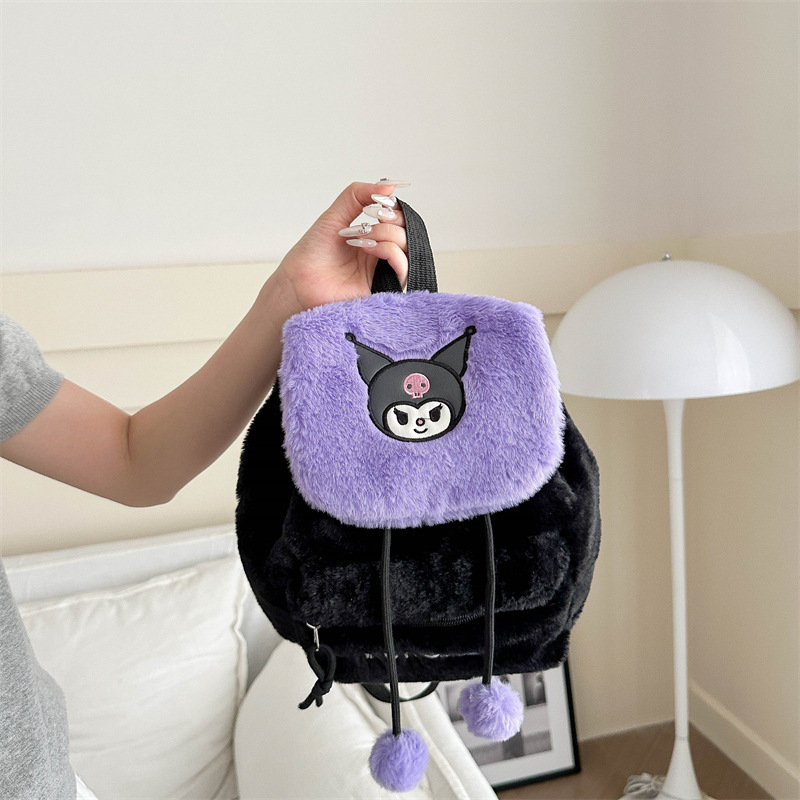 New cute embroidered Kuromi Melody plush backpack, large-capacity backpack, soft girl niche flip-top backpack details Picture