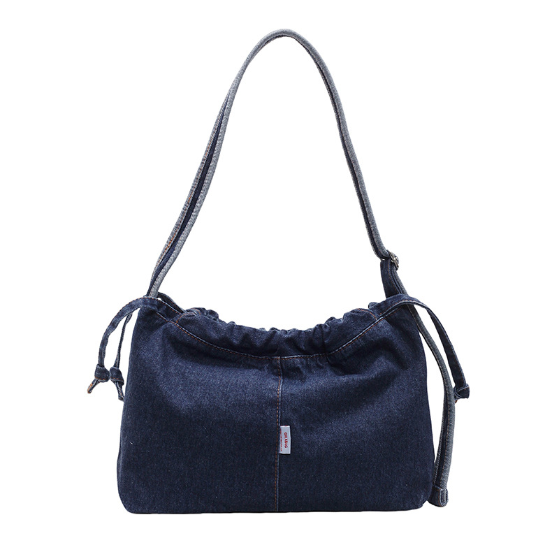 Hong Kong-style denim bag for women, large capacity, retro and versatile, forest-themed single-shoulder bag, personalized and casual, young student crossbody bag for men Item Picture