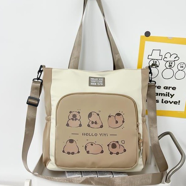 Fashionable and cute Chinese college students' class make-up bag, large-capacity commuter tote bag, new color-matched single-shoulder crossbody bag details Picture