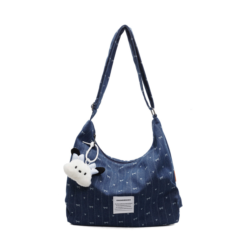 Fresh and sweet denim bow vest bag, versatile large-capacity single-shoulder bag, hand-held shopping bag, single-shoulder bag Item Picture