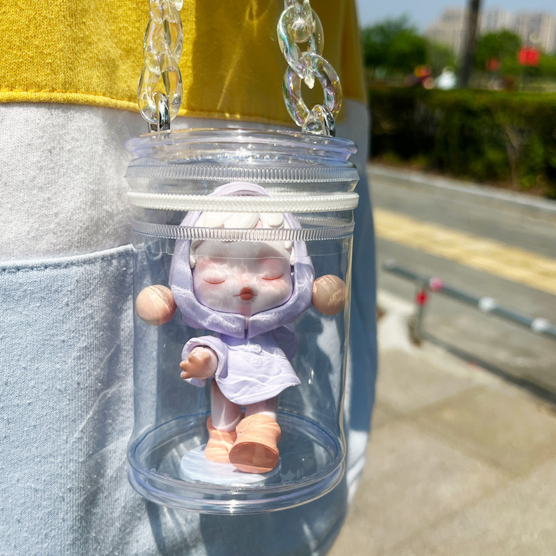 pvc transparent baby walking bag blind box storage display hanging piece dust-proof cylinder bag bubble Mart cola can sun-drying baby bag Specification drawing