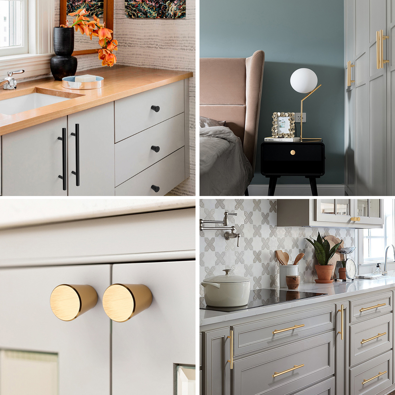 Nordic minimalist T-shaped single-hole golden extended handle solid aluminum material manufacturer for wardrobe, kitchen cabinet, bookcase and drawer handle Item Picture