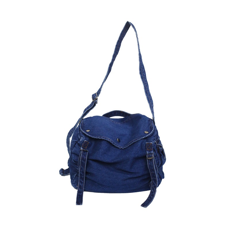 Denim canvas bag, ins Japanese Harajuku workwear style women's bag, Korean simple solid color student single-shoulder crossbody bag for women Item Picture