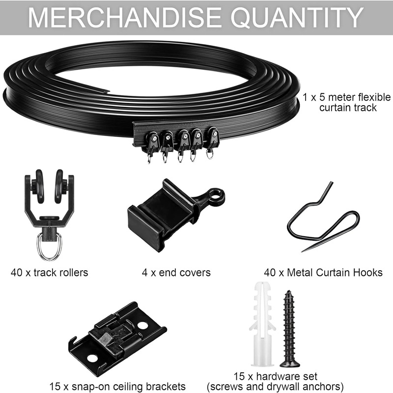 Cross-border wholesale of 5-meter, 10-meter and 20-meter black flexible track sharp hook sets in stock full figure
