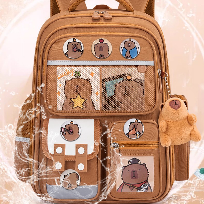 The new Kapibala schoolbag for girls in grades one, two, three to six can reduce the burden and has a large capacity. It is a double backpack for girls full figure