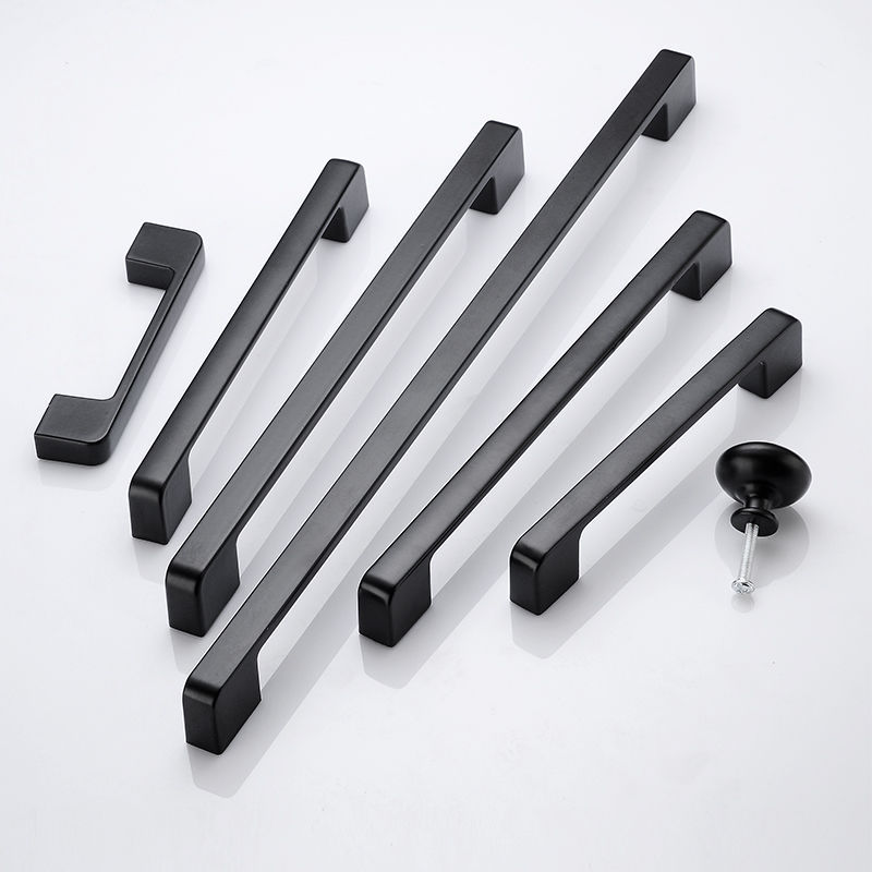 Aluminum alloy cabinet door handle, American-style cabinet drawer, wardrobe door handle, black simple furniture, hardware single-hole handle details Picture