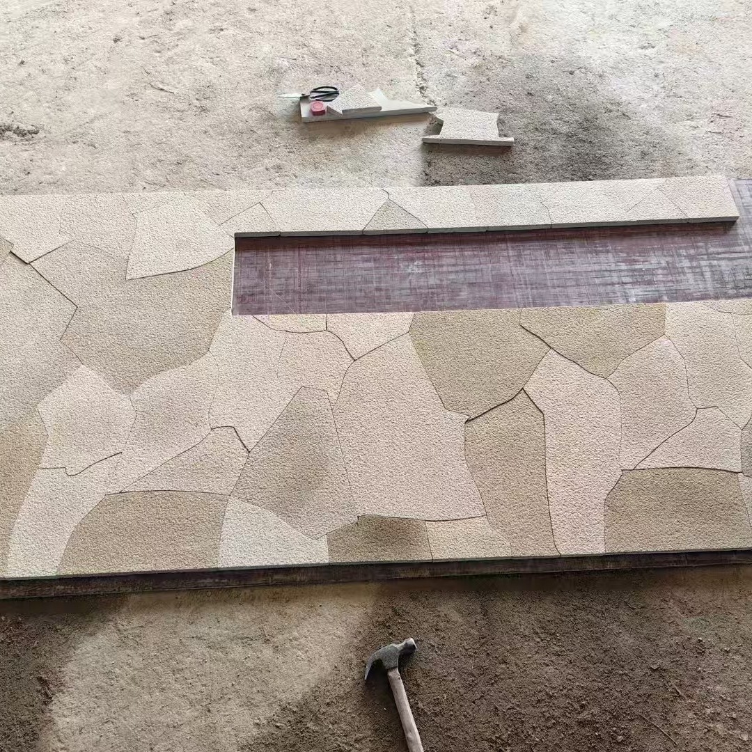 Seamless background wall art wall with hard yellow sandstone and lychee face carvings from Shandong Specification drawing