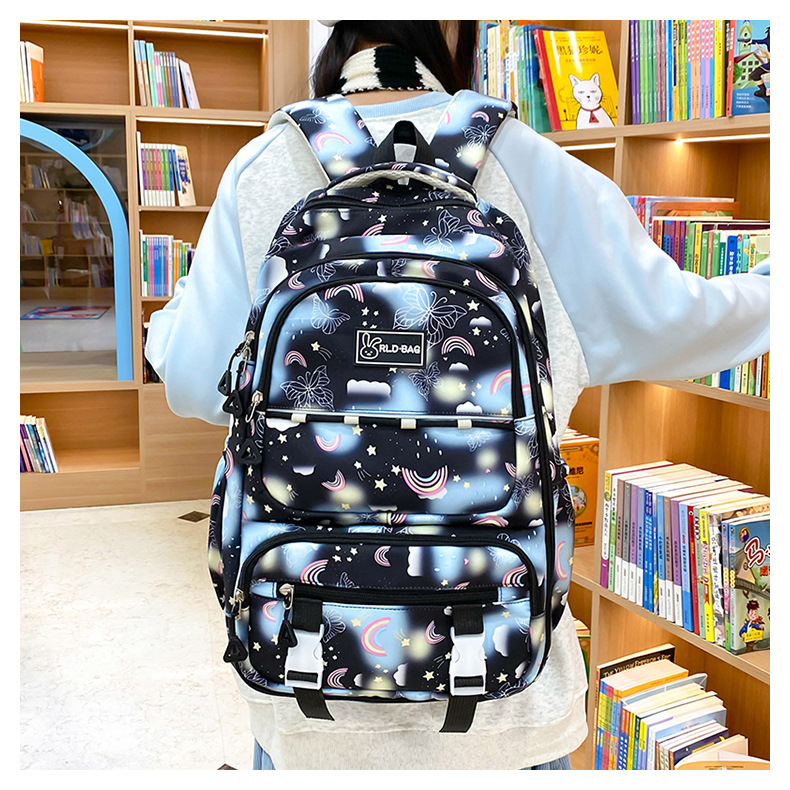 New Korean version Oxford cloth backpack with stylish color pictures, large-capacity backpack for junior and senior high school students full figure