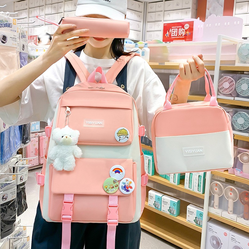 Wholesale of new cross-border schoolbags for girls, Korean version, large capacity backpacks for junior high school and primary school students, double-shoulder bags, insulated lunch boxes and bags Specification drawing
