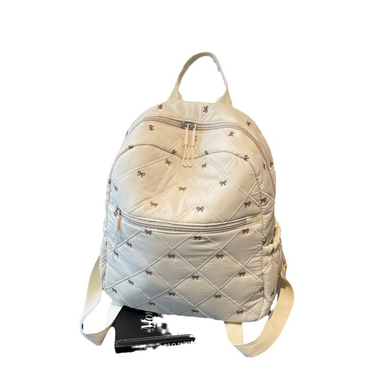 Bowknot polka dot large-capacity bag for women, new autumn/winter 2024, backpack for students' commuting to school, cotton-padded jacket backpack Item Picture