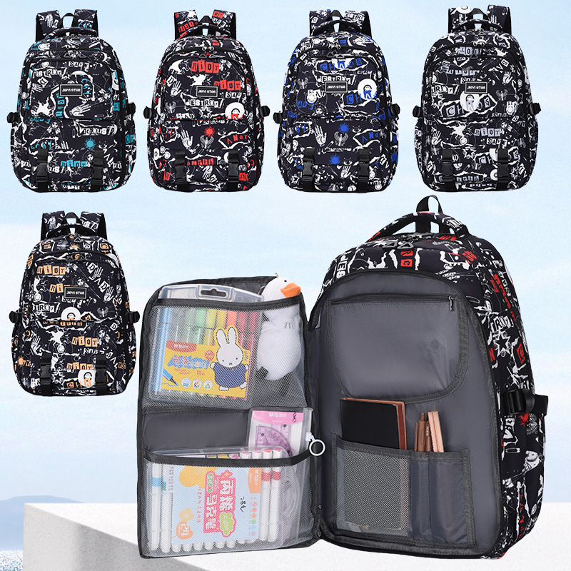 New large-capacity backpacks for men, personalized graffiti casual backpacks, fashionable schoolbags for primary and junior high school students, and girls full figure