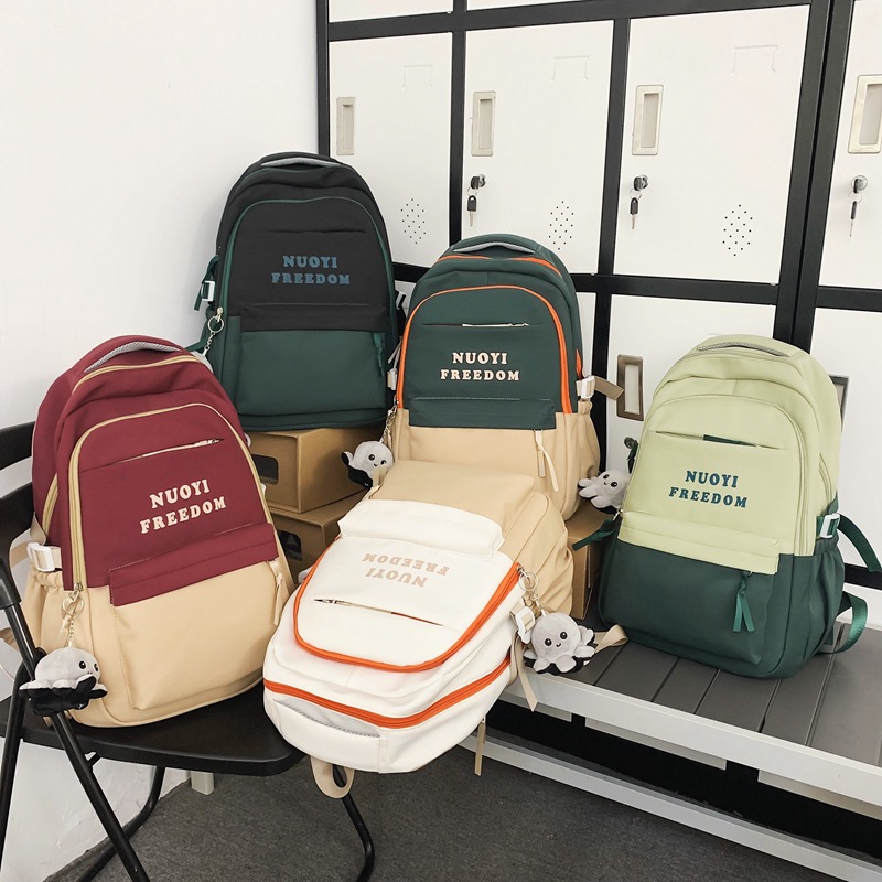 Fashionable Korean-style couple casual backpack, convenient large-capacity color-block travel backpack, storage bag, college student schoolbag details Picture
