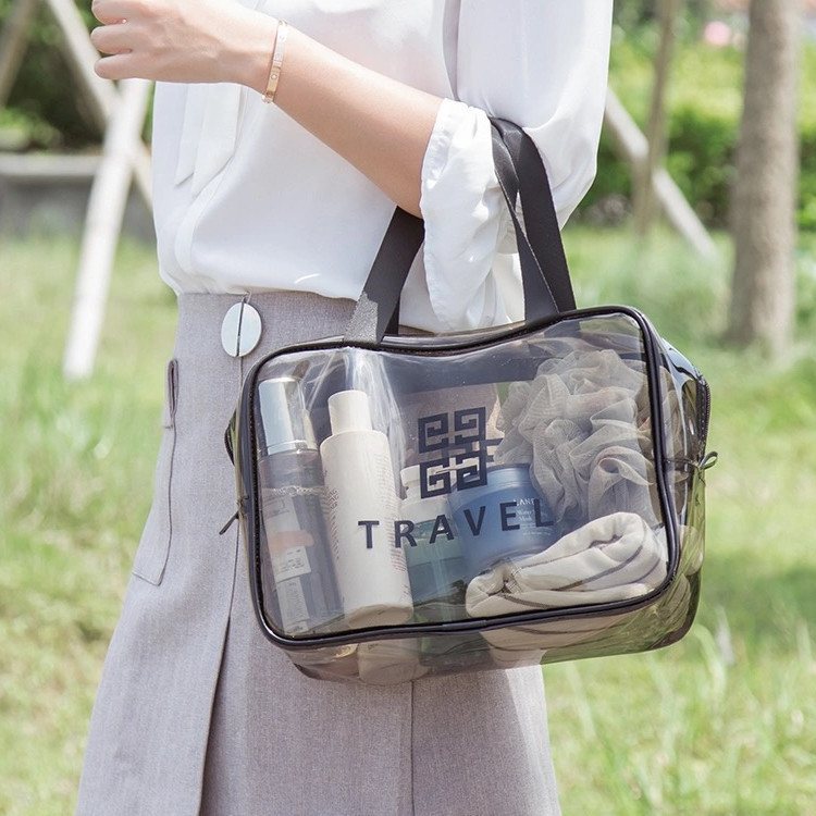 PVC transparent storage bag, multi-functional large-capacity waterproof and dustproof bag, hand-held cosmetic bag, travel thickened storage bag full figure