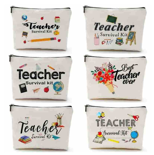 Cross-border exclusive teacher makeup bag gift, teacher zipper bag, waterproof linen storage bag, Teachers' Day gift full figure