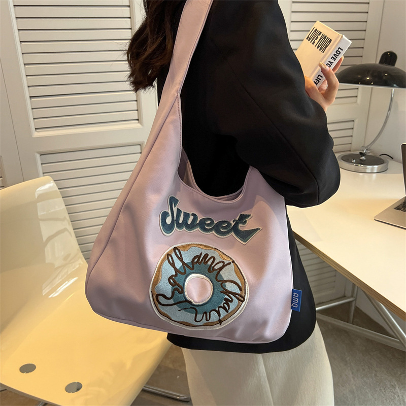 Embroidered canvas bag for women, 2022 new style college student class bag, simple underarm bag, fashionable shoulder bag, handbag details Picture