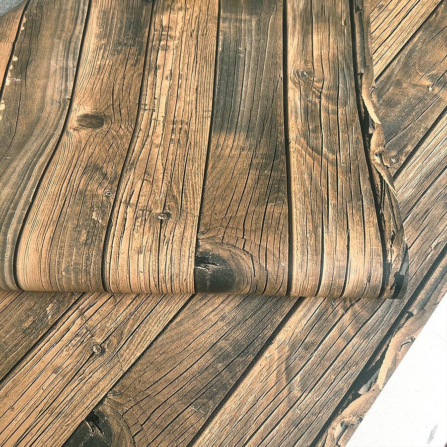 Cross-border retro 3d simulation wood board striped self-adhesive wallpaper waterproof home decoration building materials background wall pvc wallpaper consignment Item Picture