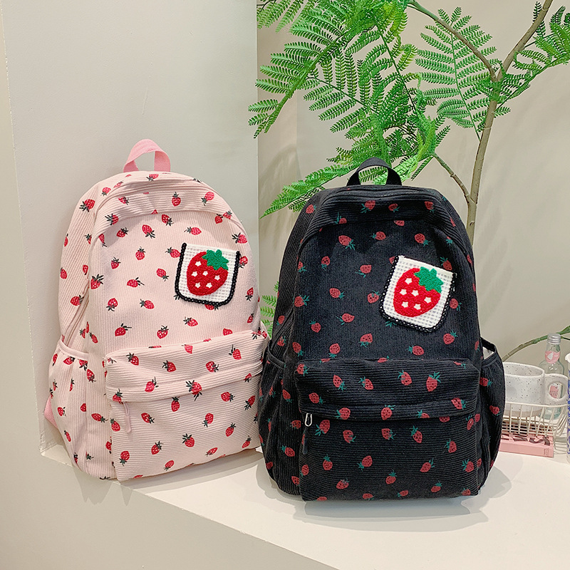 A fresh, artistic, retro strawberry, versatile, ins Japanese style, simple and casual, cute student backpack for young girls Specification drawing
