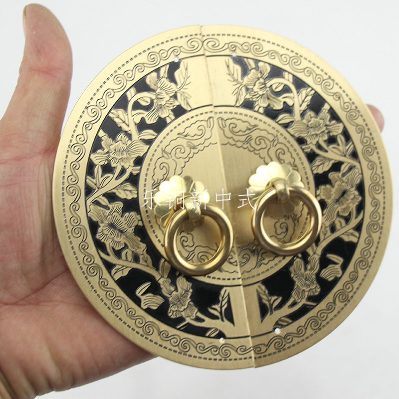 Money tree round copper handle, classical brass cabinet door handle, antique new Chinese-style cabinet copper handle details Picture