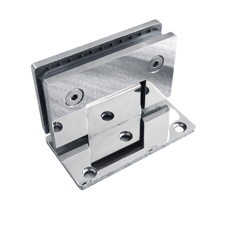 Precision cast stainless steel bathroom hinge, shower room hardware connection parts, 8mm straight edge 90-degree glass door fixing clamp Specification drawing
