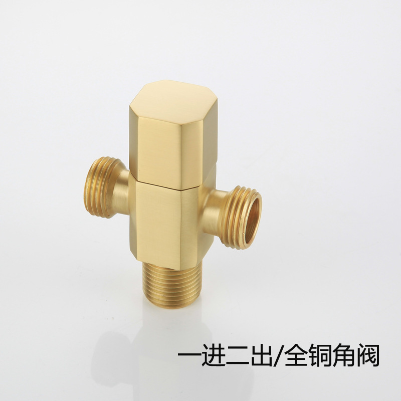 All-copper one-inlet and two-outlet titanium gold rose gold thickened Angle valve, universal cold and hot water stop valve, copper Angle valve faucet Application Scenario