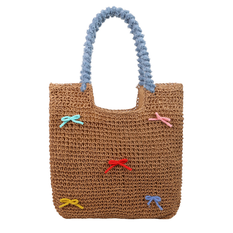 Original hand-woven bags, cute bow beach bags, fashionable and casual single-shoulder straw woven tote bags, vacation style bags Item Picture