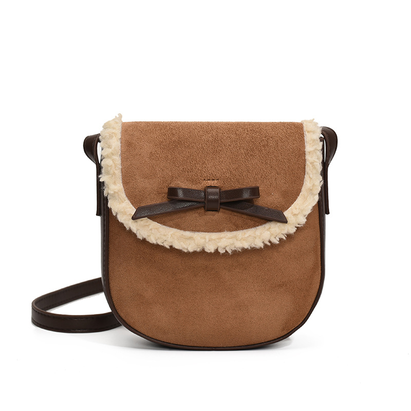 Color-blocking fashionable bow crossbody bag 2025 new matte texture plush backpack, a niche design handbag Item Picture