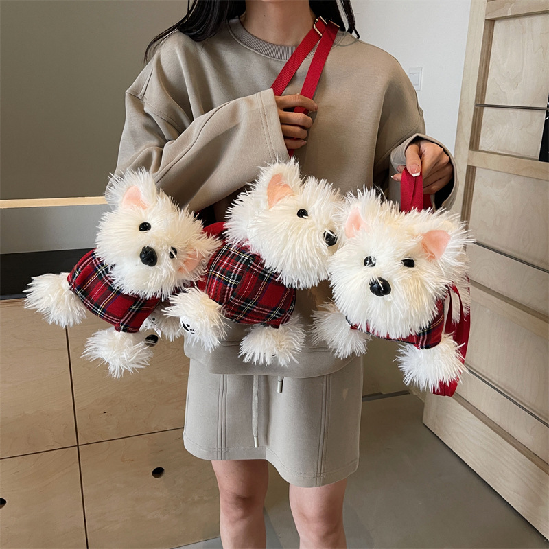New cartoon West Highland puppy doll crossbody bag plush toy girl soft girl hand and shoulder crossbody bag full figure