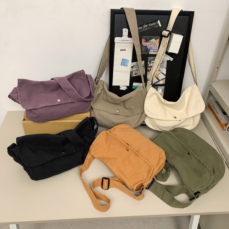 Japanese-style casual canvas bag, women's retro large-capacity crossbody bag, men's simple messenger bag, fashionable college student class bag Specification drawing