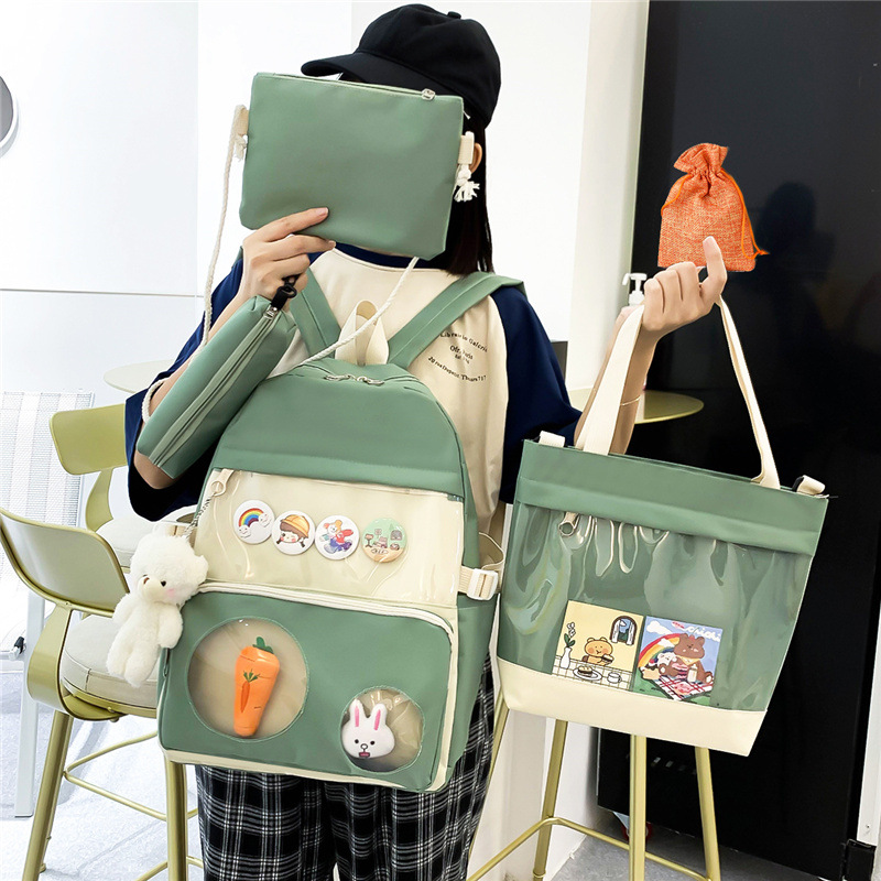 Schoolbag Girl 2024 Korean version campus junior high school, senior high school and college students cute and lightweight backpack with large capacity five-piece set Application Scenario