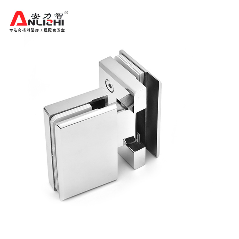 A 304 stainless steel 90-degree arc-edge solid thickened shower room glass door hinge without a notch opening details Picture